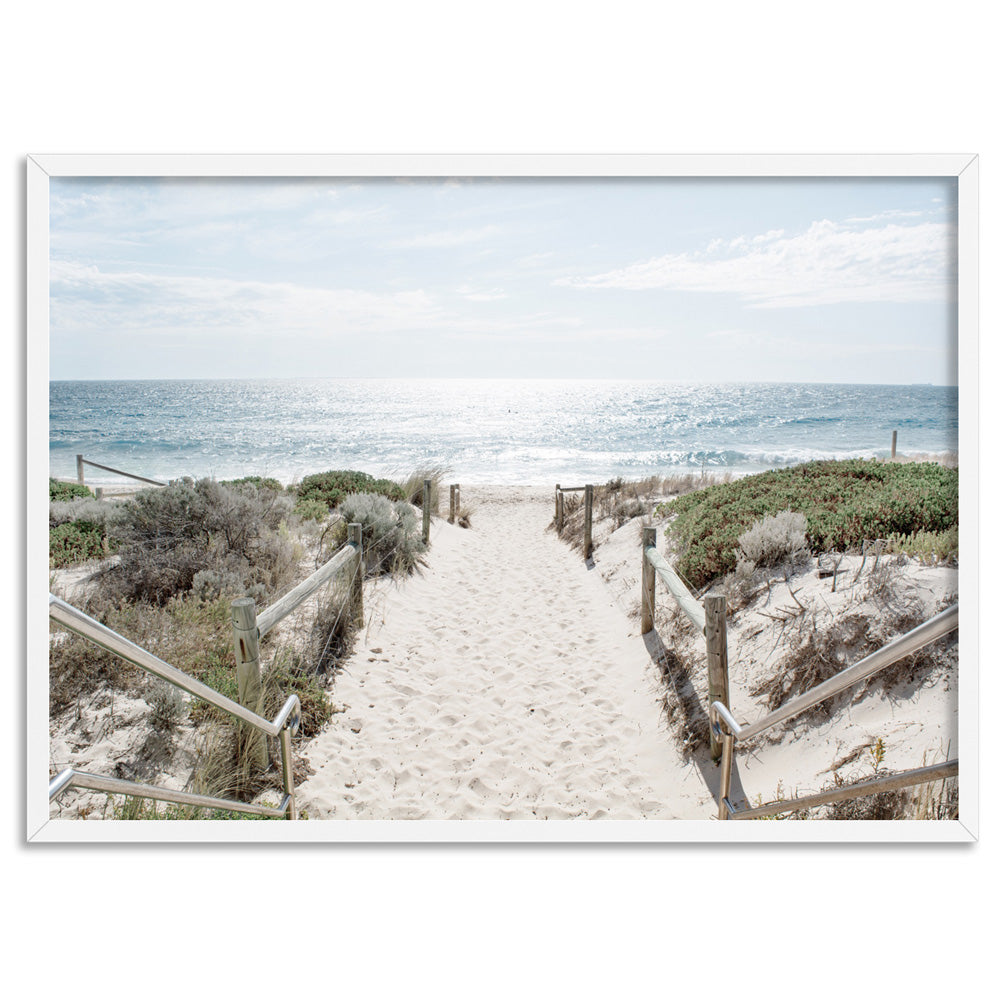 Scarborough Beach Entrance Perth- Art Print, Poster, Stretched Canvas, or Framed Wall Art Print, shown in a white frame