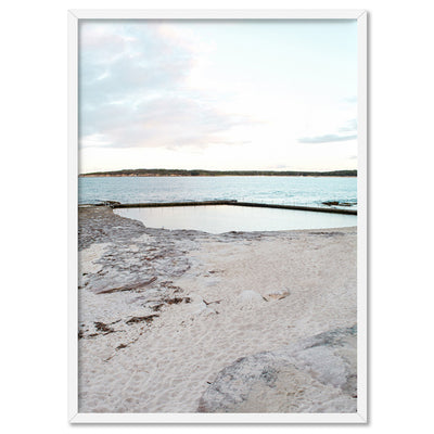South Cronulla Rock Pool at Dusk - Art Print, Poster, Stretched Canvas, or Framed Wall Art Print, shown in a white frame