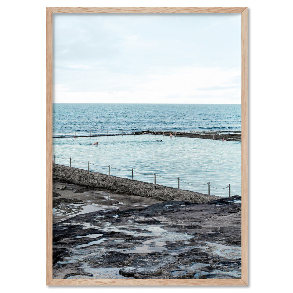 South Cronulla Rock Pool - Art Print, Poster, Stretched Canvas, or Framed Wall Art Print, shown in a natural timber frame