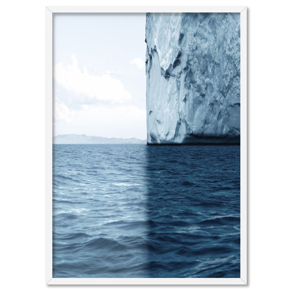 Sea, Ocean, Sky & Glacier - Art Print, Poster, Stretched Canvas, or Framed Wall Art Print, shown in a white frame