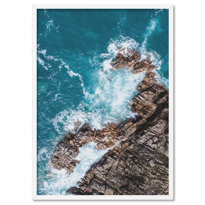 Rocky Coast from Above III  - Art Print, Poster, Stretched Canvas, or Framed Wall Art Print, shown in a white frame