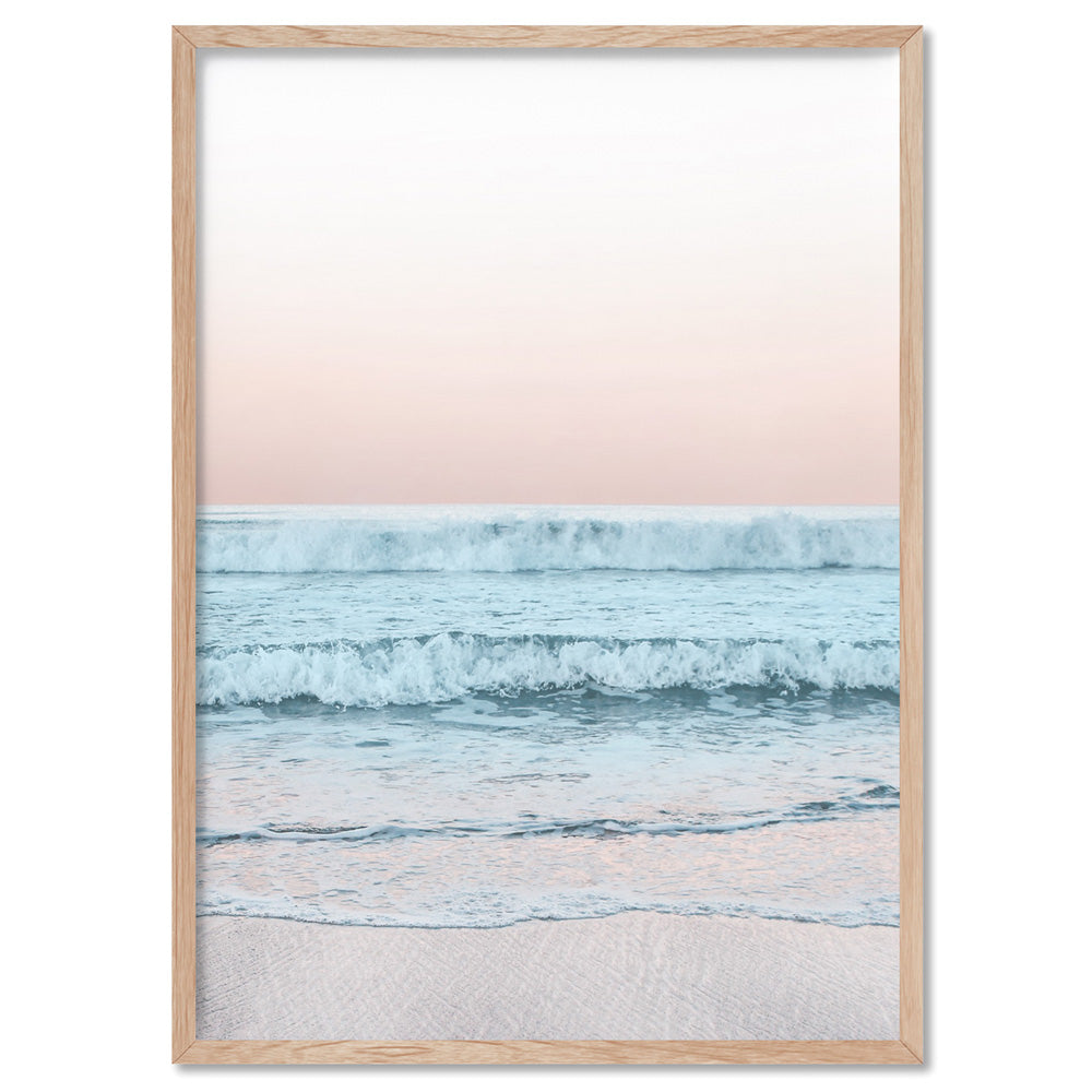 Beach View at Dusk, in Pastels  - Art Print, Poster, Stretched Canvas, or Framed Wall Art Print, shown in a natural timber frame