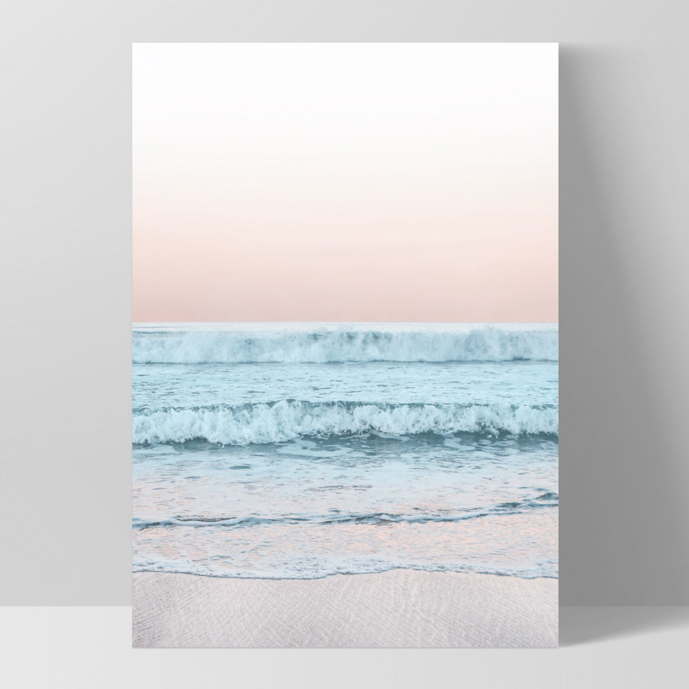 Beach View at Dusk, in Pastels  - Art Print, Poster, Stretched Canvas, or Framed Wall Art Print, shown as a stretched canvas or poster without a frame