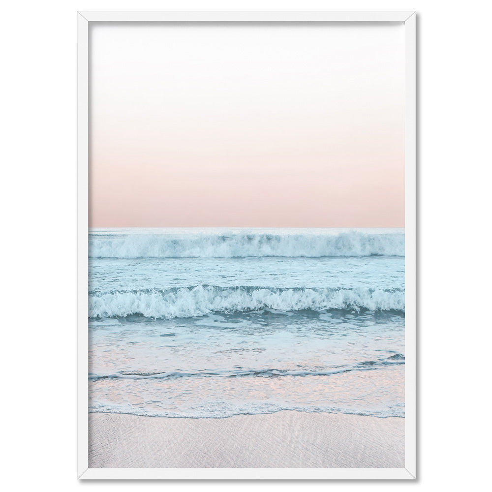 Beach View at Dusk, in Pastels  - Art Print, Poster, Stretched Canvas, or Framed Wall Art Print, shown in a white frame