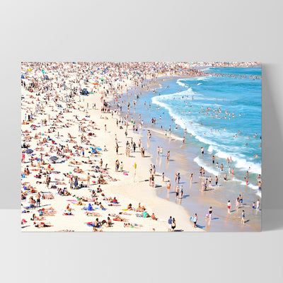 Iconic Bondi Beach in Summer - Art Print, Poster, Stretched Canvas, or Framed Wall Art Print, shown as a stretched canvas or poster without a frame