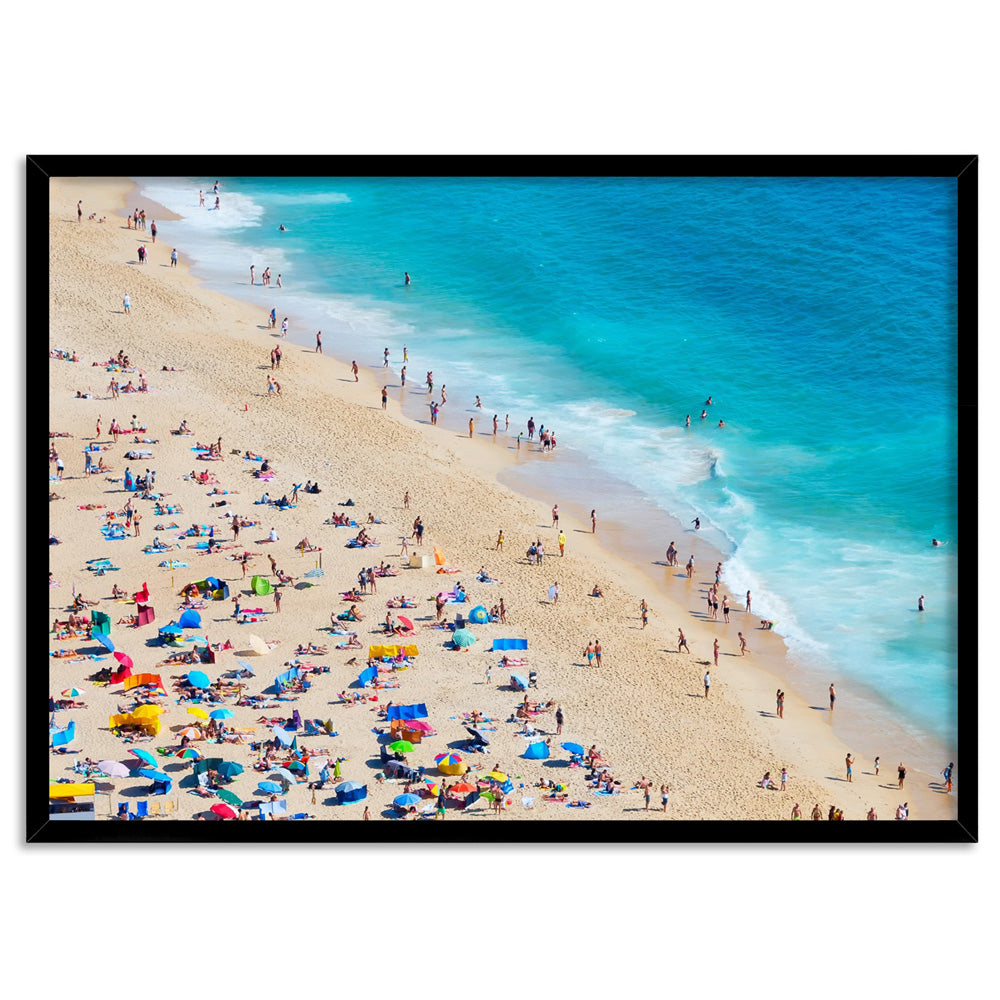 Summer on the Beach - Art Print, Poster, Stretched Canvas, or Framed Wall Art Print, shown in a black frame