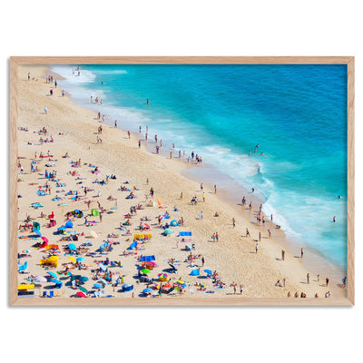 Summer on the Beach - Art Print, Poster, Stretched Canvas, or Framed Wall Art Print, shown in a natural timber frame