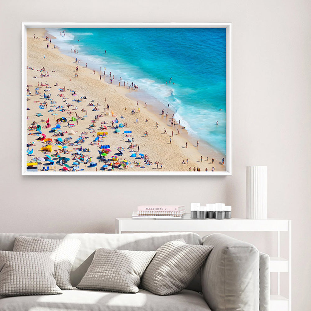 Summer on the Beach - Art Print, Poster, Stretched Canvas or Framed Wall Art Prints, shown framed in a room