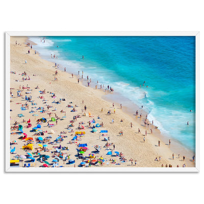 Summer on the Beach - Art Print, Poster, Stretched Canvas, or Framed Wall Art Print, shown in a white frame