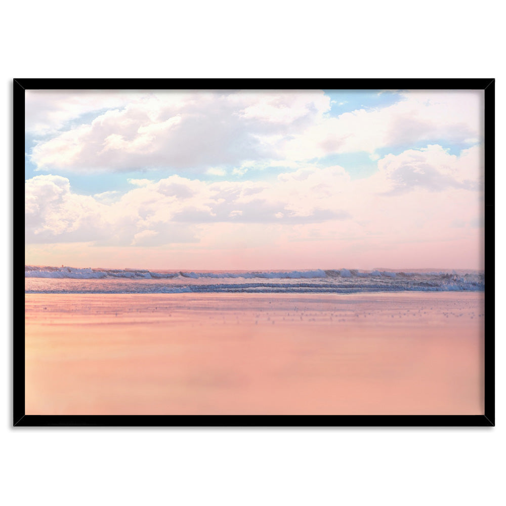 Pastel Candy Beach Horizon - Art Print, Poster, Stretched Canvas, or Framed Wall Art Print, shown in a black frame