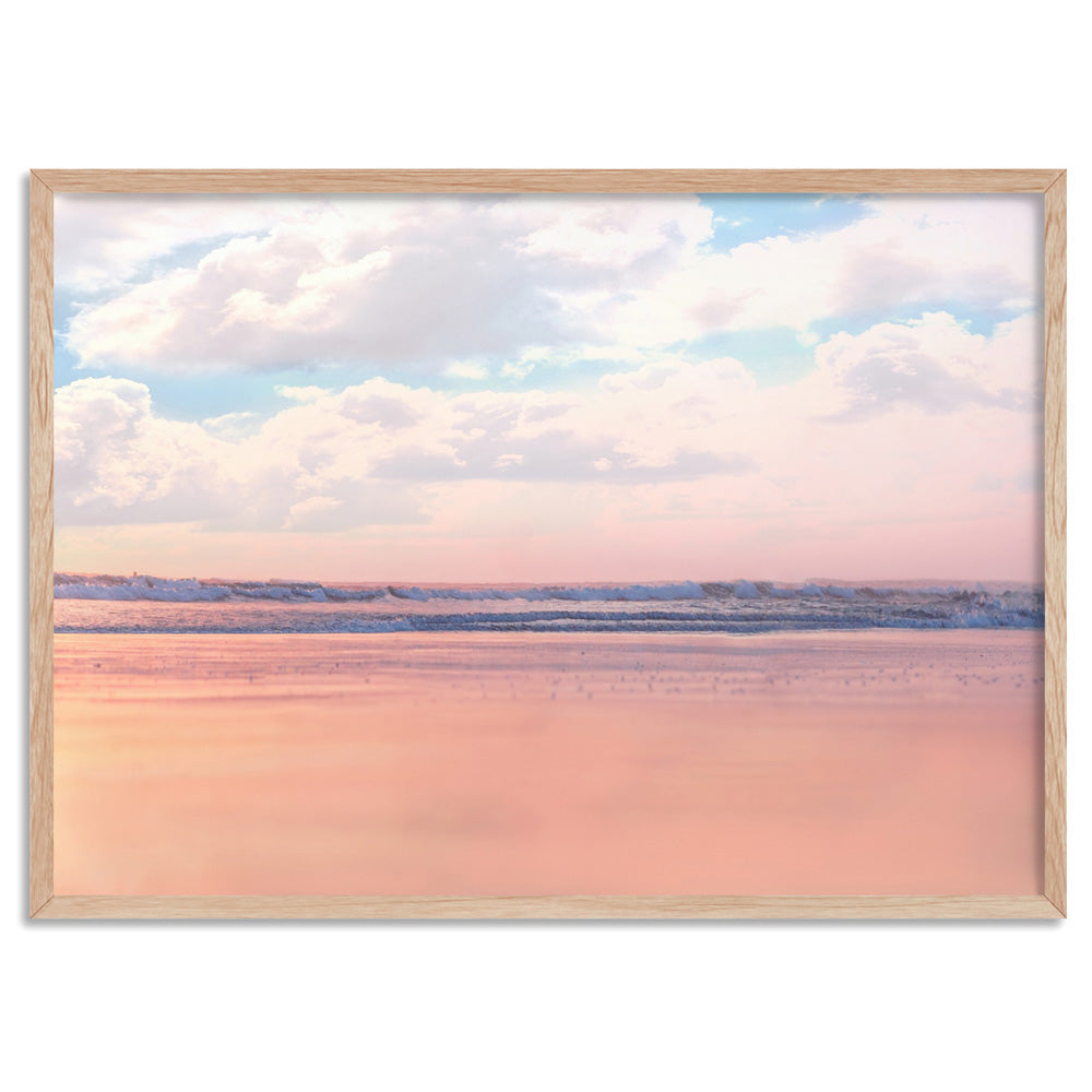 Pastel Candy Beach Horizon - Art Print, Poster, Stretched Canvas, or Framed Wall Art Print, shown in a natural timber frame