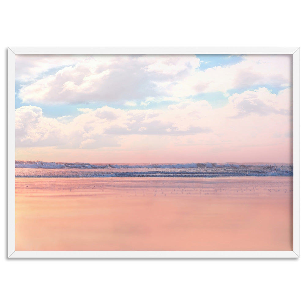 Pastel Candy Beach Horizon - Art Print, Poster, Stretched Canvas, or Framed Wall Art Print, shown in a white frame