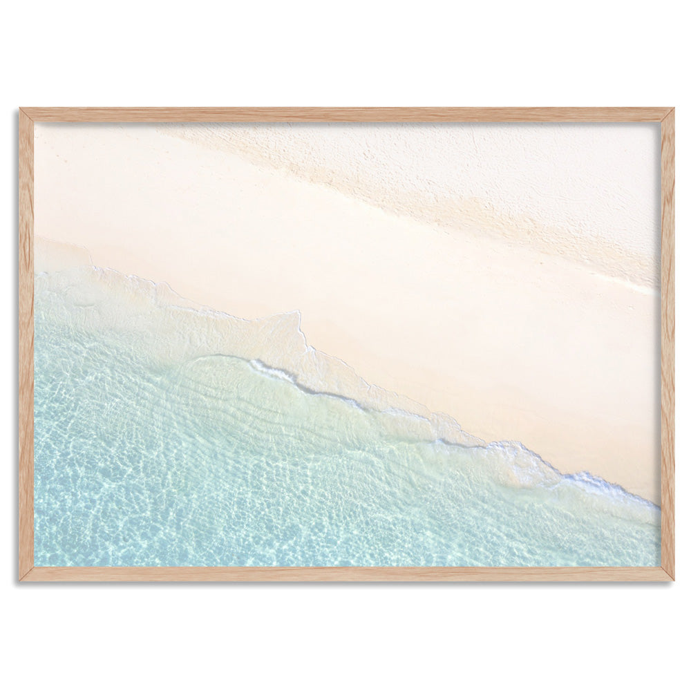From Above | Whitehaven Beach - Art Print, Poster, Stretched Canvas, or Framed Wall Art Print, shown in a natural timber frame
