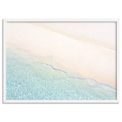 From Above | Whitehaven Beach - Art Print, Poster, Stretched Canvas, or Framed Wall Art Print, shown in a white frame