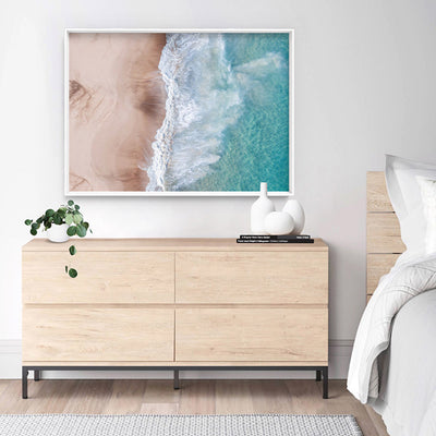 Eleven Mile Beach Aerial II - Art Print, Poster, Stretched Canvas or Framed Wall Art, shown framed in a room