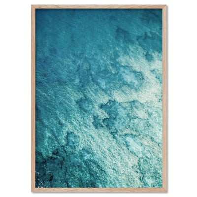 From Above | Coral Reef I - Art Print, Poster, Stretched Canvas, or Framed Wall Art Print, shown in a natural timber frame