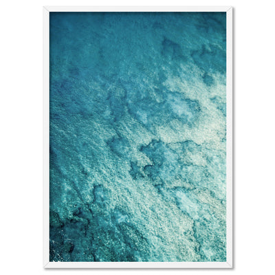 From Above | Coral Reef I - Art Print, Poster, Stretched Canvas, or Framed Wall Art Print, shown in a white frame