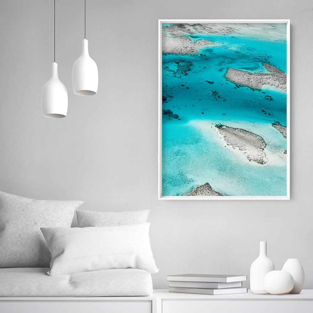 The Reef II - Art Print, Poster, Stretched Canvas or Framed Wall Art, shown framed in a room