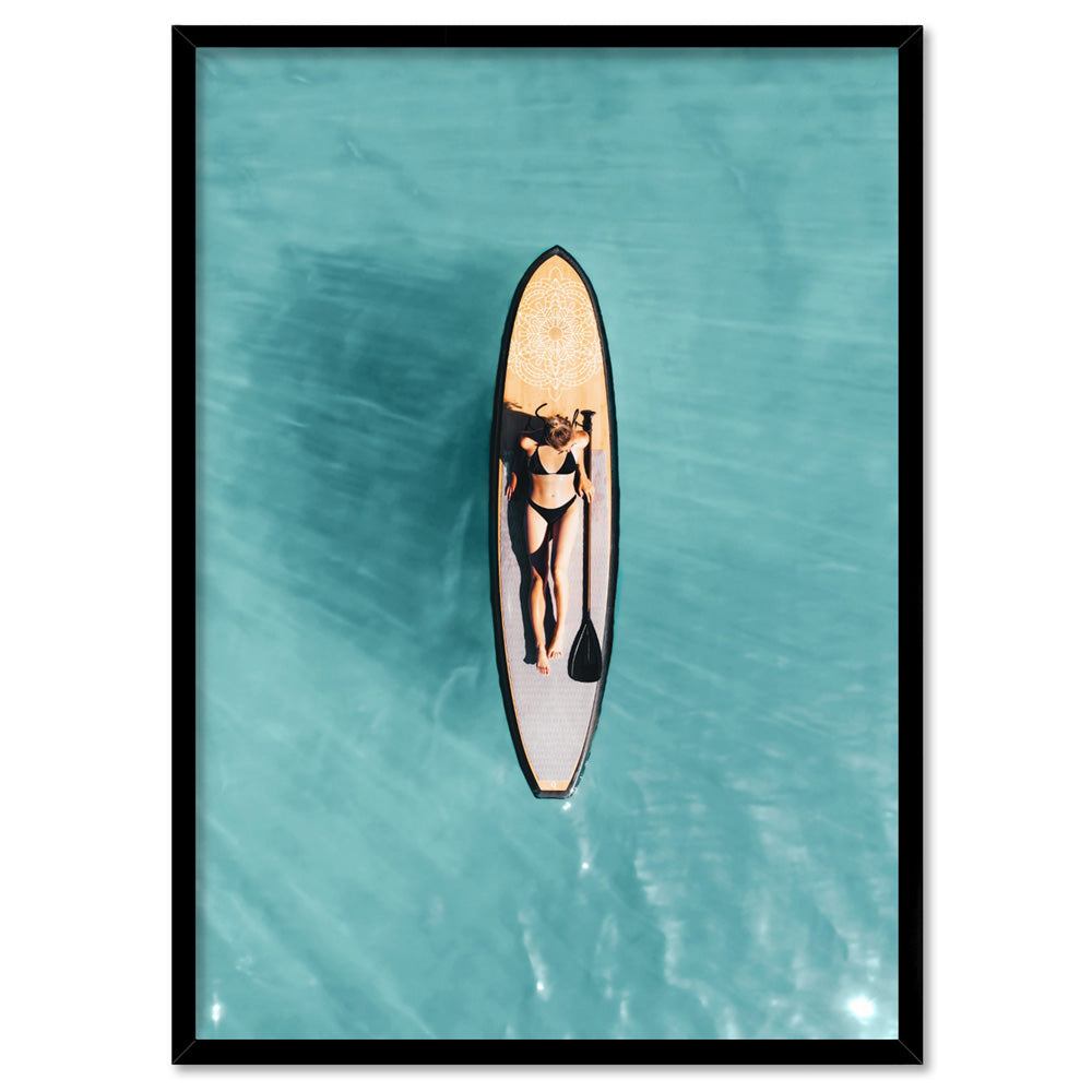Longboard From Above - Art Print, Poster, Stretched Canvas, or Framed Wall Art Print, shown in a black frame