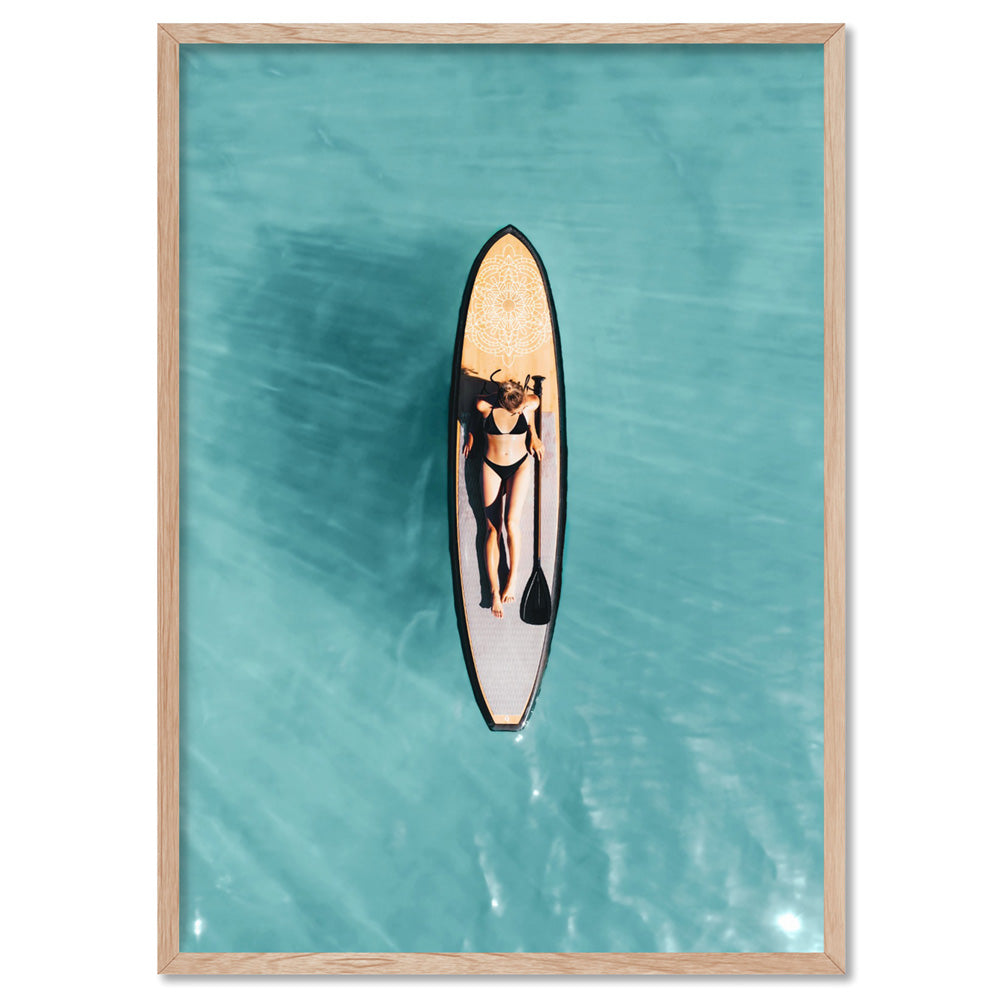 Longboard From Above - Art Print, Poster, Stretched Canvas, or Framed Wall Art Print, shown in a natural timber frame