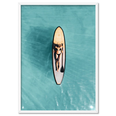 Longboard From Above - Art Print, Poster, Stretched Canvas, or Framed Wall Art Print, shown in a white frame