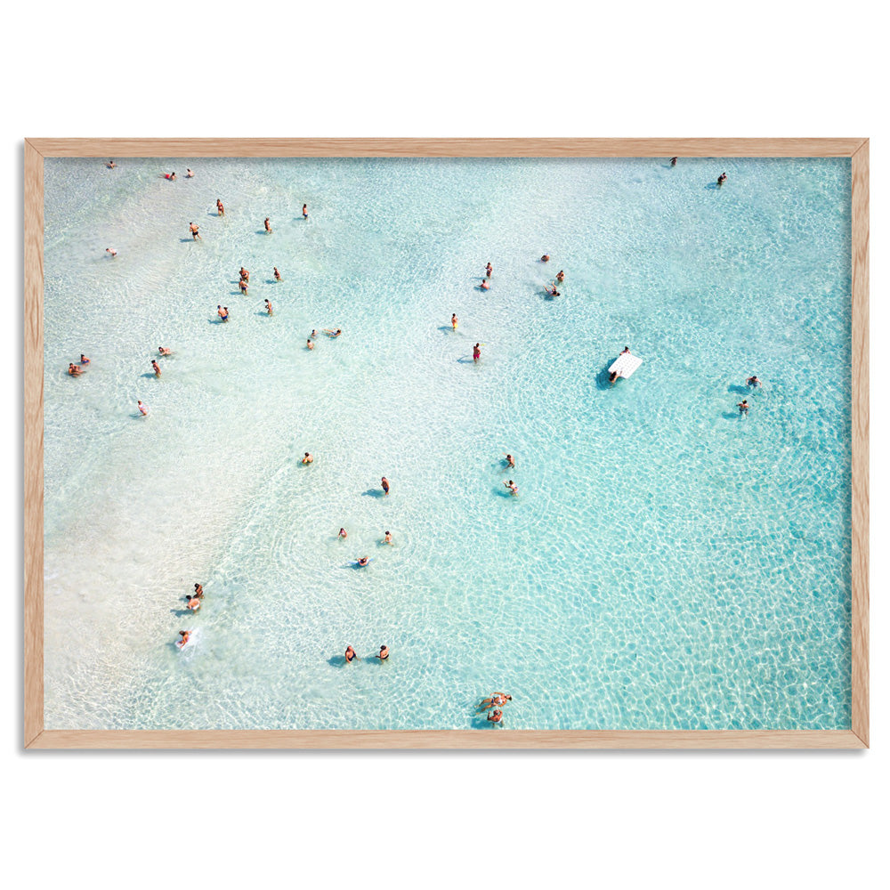 Aerial Summer Beach I - Art Print, Poster, Stretched Canvas, or Framed Wall Art Print, shown in a natural timber frame