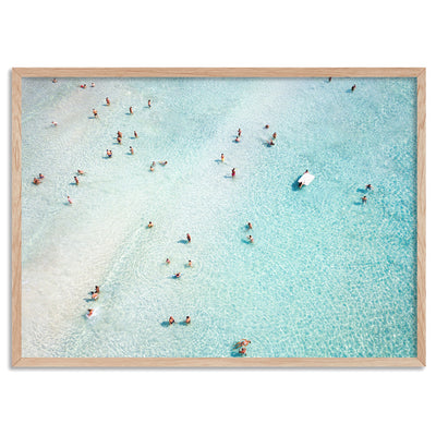 Aerial Summer Beach I - Art Print, Poster, Stretched Canvas, or Framed Wall Art Print, shown in a natural timber frame