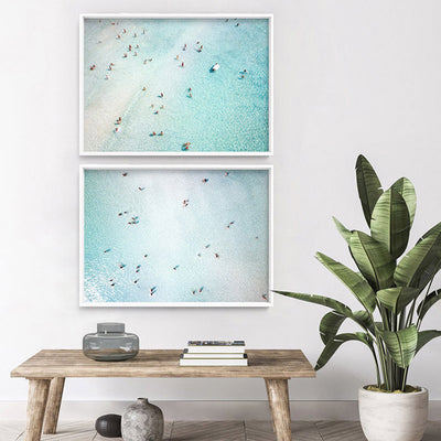 Aerial Summer Beach I - Art Print, Poster, Stretched Canvas or Framed Wall Art, shown framed in a home interior space