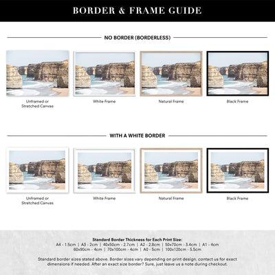 The Twelve Apostles II - Art Print, Poster, Stretched Canvas or Framed Wall Art, Showing White , Black, Natural Frame Colours, No Frame (Unframed) or Stretched Canvas, and With or Without White Borders