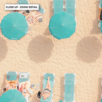 Aerial Beach Umbrellas  - Art Print, Poster, Stretched Canvas or Framed Wall Art, Close up View of Print Resolution