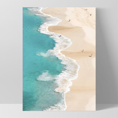 Aerial Beach & Turquoise Ocean - Art Print, Poster, Stretched Canvas, or Framed Wall Art Print, shown as a stretched canvas or poster without a frame