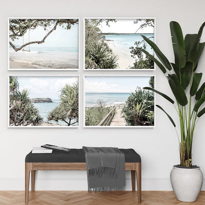 Byron Beach Boardwalk - Art Print, Poster, Stretched Canvas or Framed Wall Art, shown framed in a home interior space