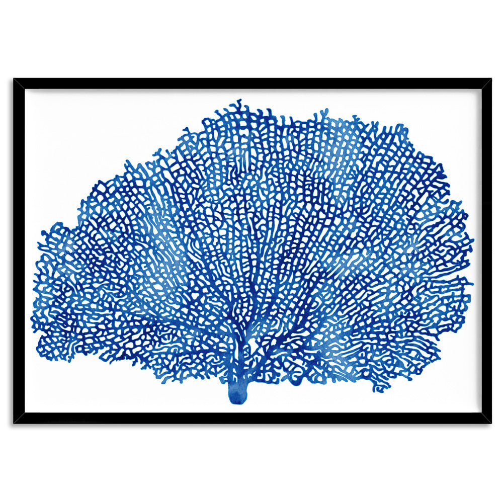 Coral Sea Fan Blue - Art Print, Poster, Stretched Canvas, or Framed Wall Art Print, shown in a black frame