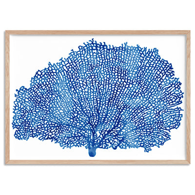 Coral Sea Fan Blue - Art Print, Poster, Stretched Canvas, or Framed Wall Art Print, shown in a natural timber frame