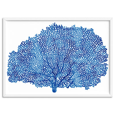Coral Sea Fan Blue - Art Print, Poster, Stretched Canvas, or Framed Wall Art Print, shown in a white frame
