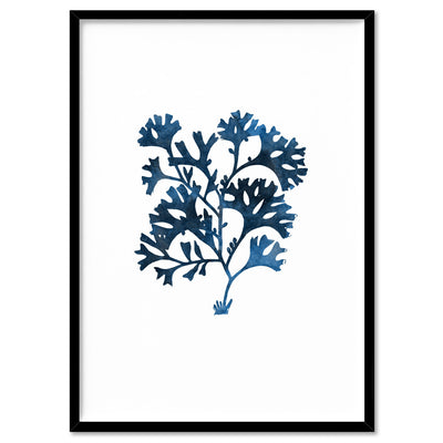 Hamptons Watercolour Blue Coral I - Art Print, Poster, Stretched Canvas, or Framed Wall Art Print, shown in a black frame