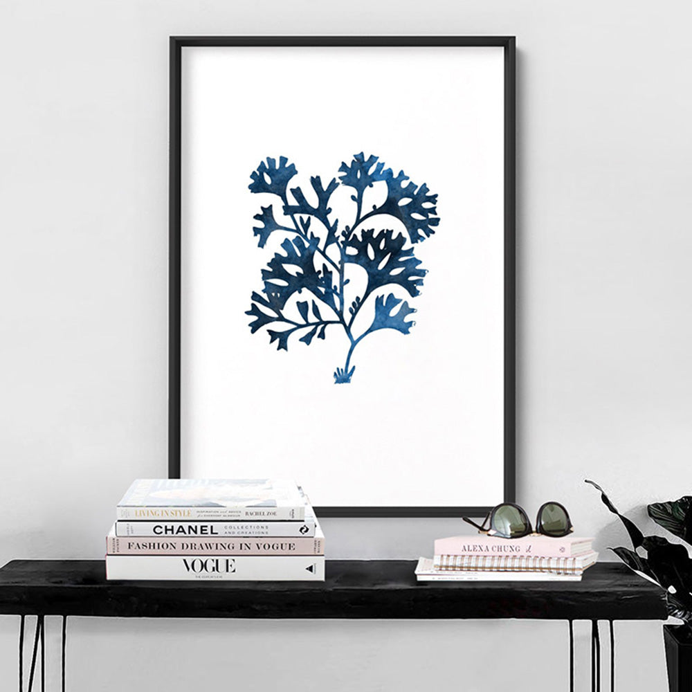 Hamptons Watercolour Blue Coral I - Art Print, Poster, Stretched Canvas or Framed Wall Art Prints, shown framed in a room