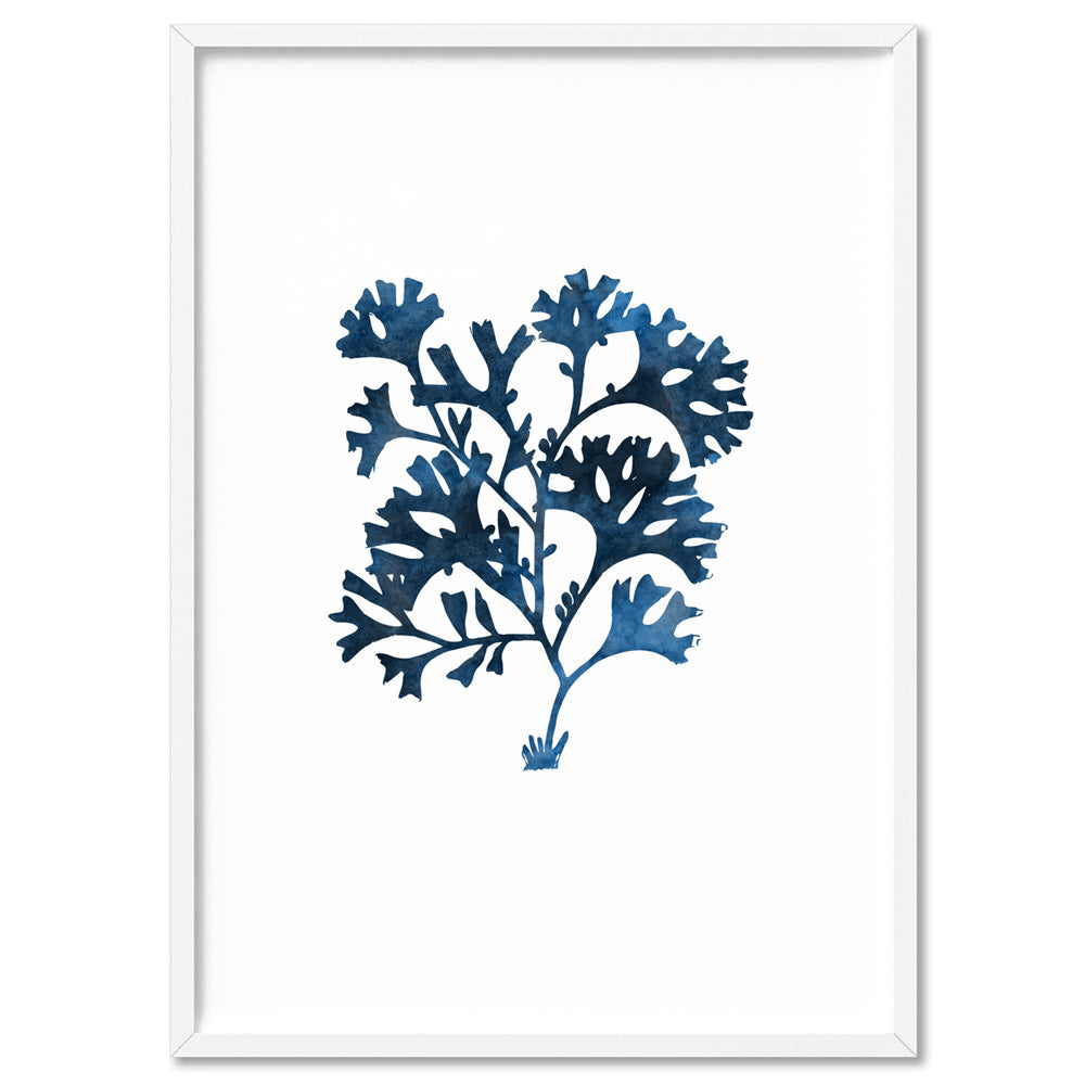 Hamptons Watercolour Blue Coral I - Art Print, Poster, Stretched Canvas, or Framed Wall Art Print, shown in a white frame
