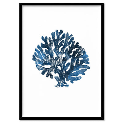 Hamptons Watercolour Blue Coral II - Art Print, Poster, Stretched Canvas, or Framed Wall Art Print, shown in a black frame