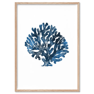Hamptons Watercolour Blue Coral II - Art Print, Poster, Stretched Canvas, or Framed Wall Art Print, shown in a natural timber frame