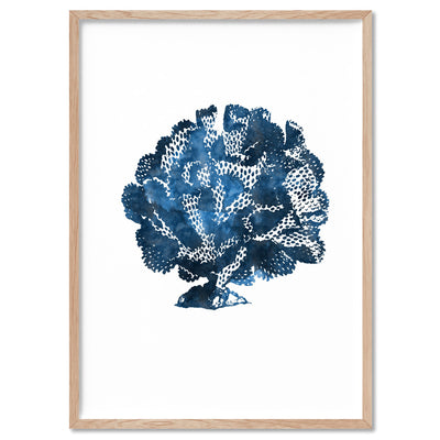 Hamptons Watercolour Blue Coral III - Art Print, Poster, Stretched Canvas, or Framed Wall Art Print, shown in a natural timber frame