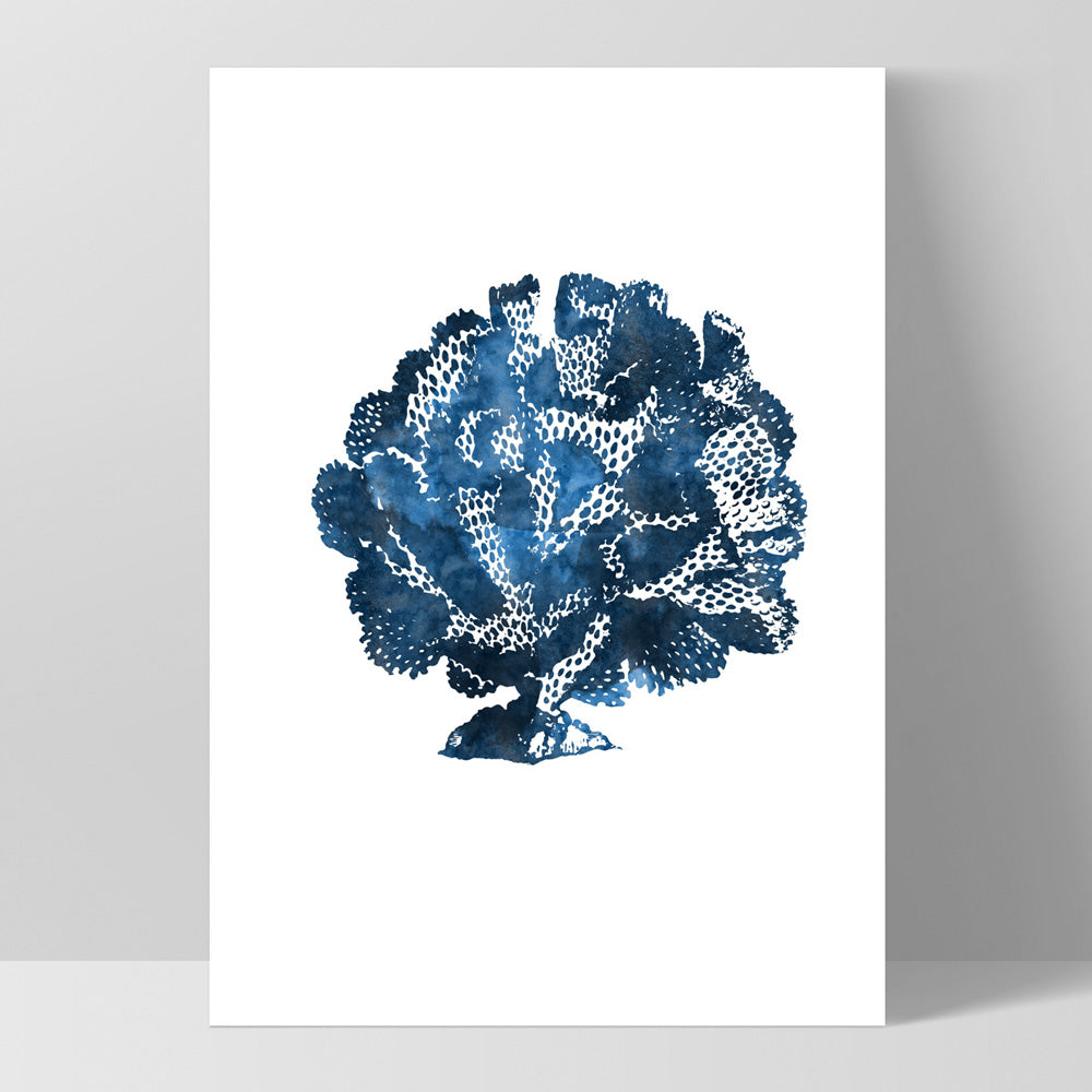 Hamptons Watercolour Blue Coral III - Art Print, Poster, Stretched Canvas, or Framed Wall Art Print, shown as a stretched canvas or poster without a frame