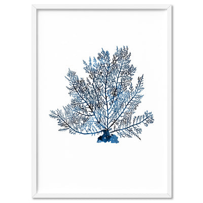 Hamptons Watercolour Blue Coral V - Art Print, Poster, Stretched Canvas, or Framed Wall Art Print, shown in a white frame