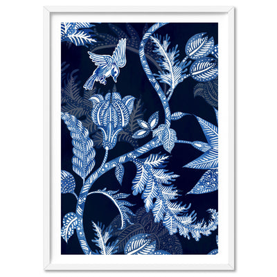 Hamptons Blue Paisley Depths  - Art Print, Poster, Stretched Canvas, or Framed Wall Art Print, shown in a white frame