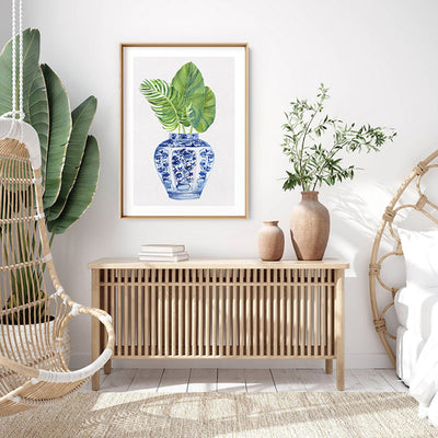 Palm Leaves Ginger Jar I - Art Print, Poster, Stretched Canvas or Framed Wall Art Prints, shown framed in a room