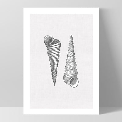 Sea Shells in Grey | Auger Shells - Art Print, Poster, Stretched Canvas, or Framed Wall Art Print, shown as a stretched canvas or poster without a frame