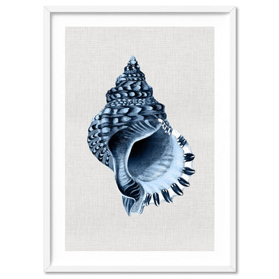Sea Shells in Navy | Conch Shell - Art Print, Poster, Stretched Canvas, or Framed Wall Art Print, shown in a white frame