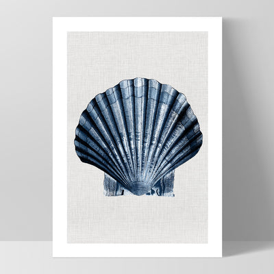 Sea Shells in Navy | Sea Scallop - Art Print, Poster, Stretched Canvas, or Framed Wall Art Print, shown as a stretched canvas or poster without a frame