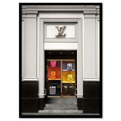 Louis V Baggage Collection - Art Print, Poster, Stretched Canvas, or Framed Wall Art Print, shown in a black frame