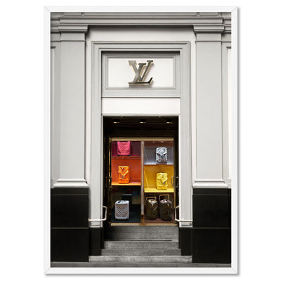 Louis V Baggage Collection - Art Print, Poster, Stretched Canvas, or Framed Wall Art Print, shown in a white frame